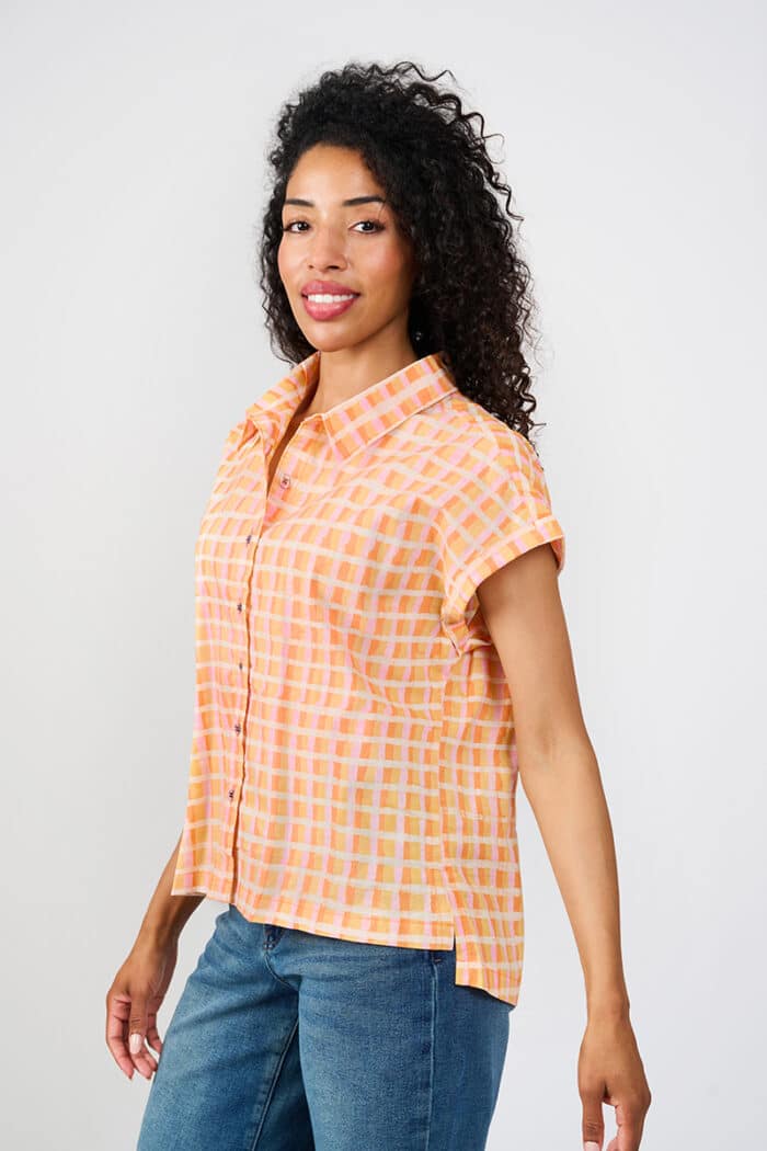 Cabana Blouse: Plaid - Gold-Organic
