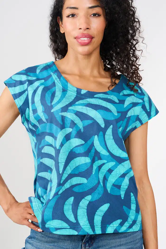 Knit Mesa Top: Ferns - Navy-Organic