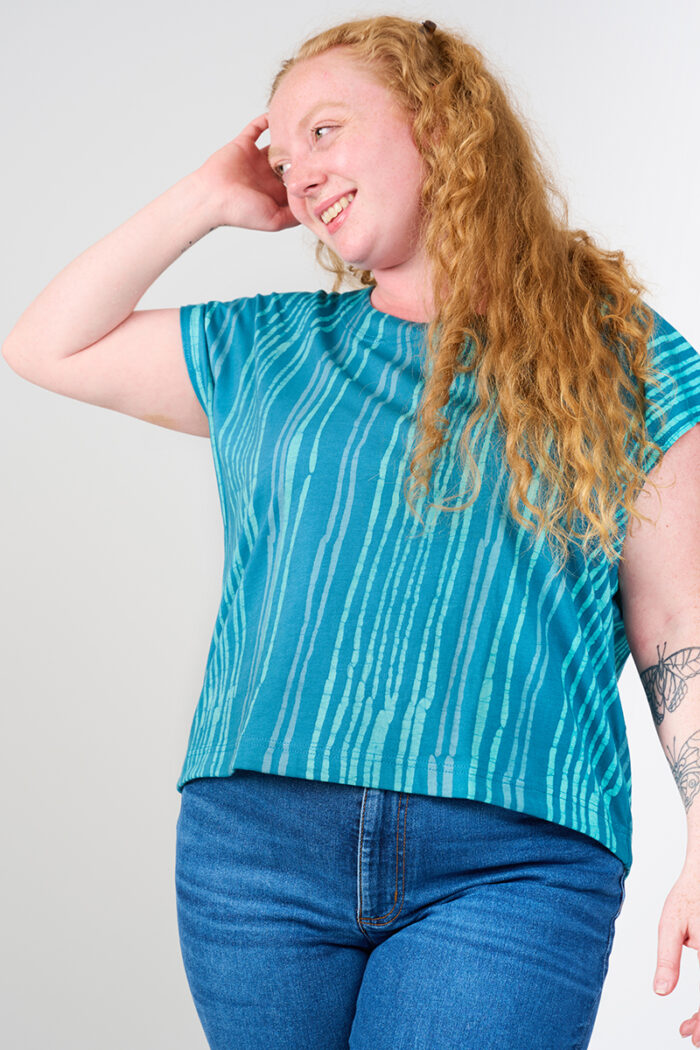 Knit Mesa Top: Reeds - Teal-Organic
