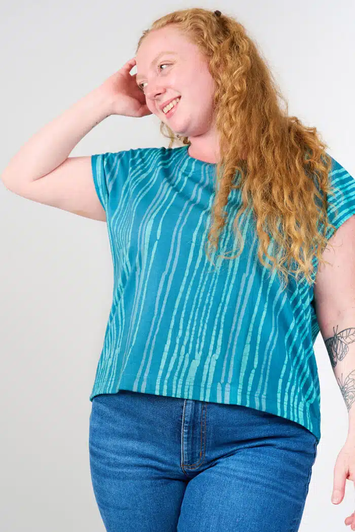 Knit Mesa Top: Reeds - Teal-Organic