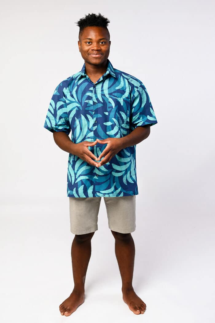 Button Down Shirt: Ferns - Navy-Organic