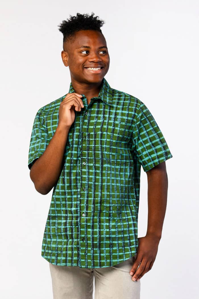 Slim Fit Shirt: Plaid - Olive-Organic