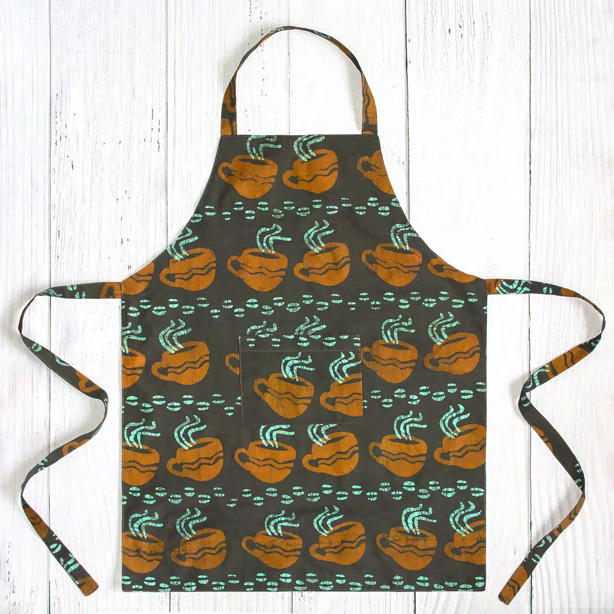 Apron Reversible: Coffee Cups - Brown-Organic