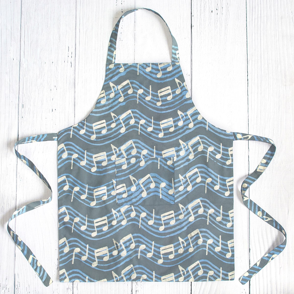 Apron Reversible: Music Notes - Charcoal-Organic
