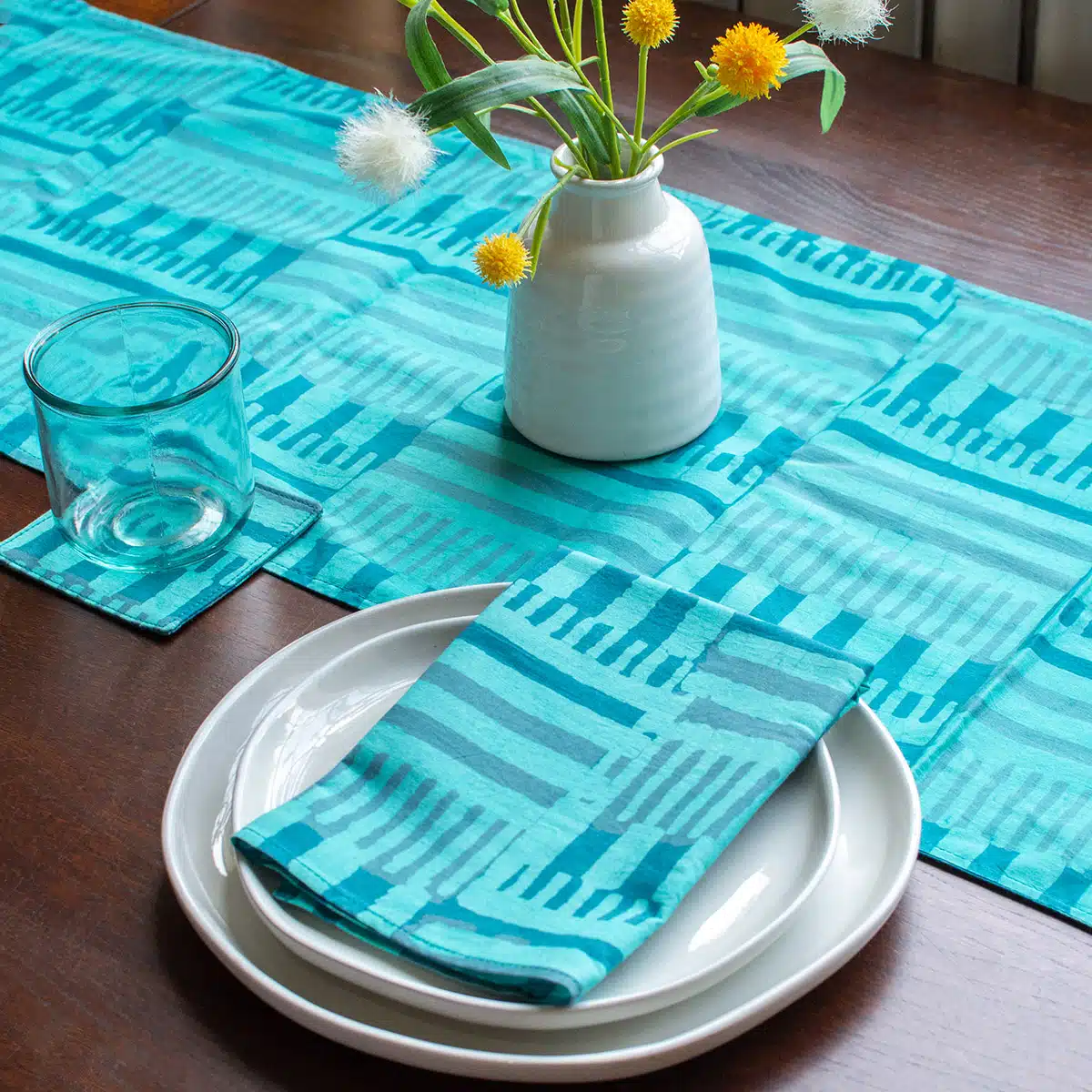 Table Runner-Short: Kenten - Teal-Organic - Image 4