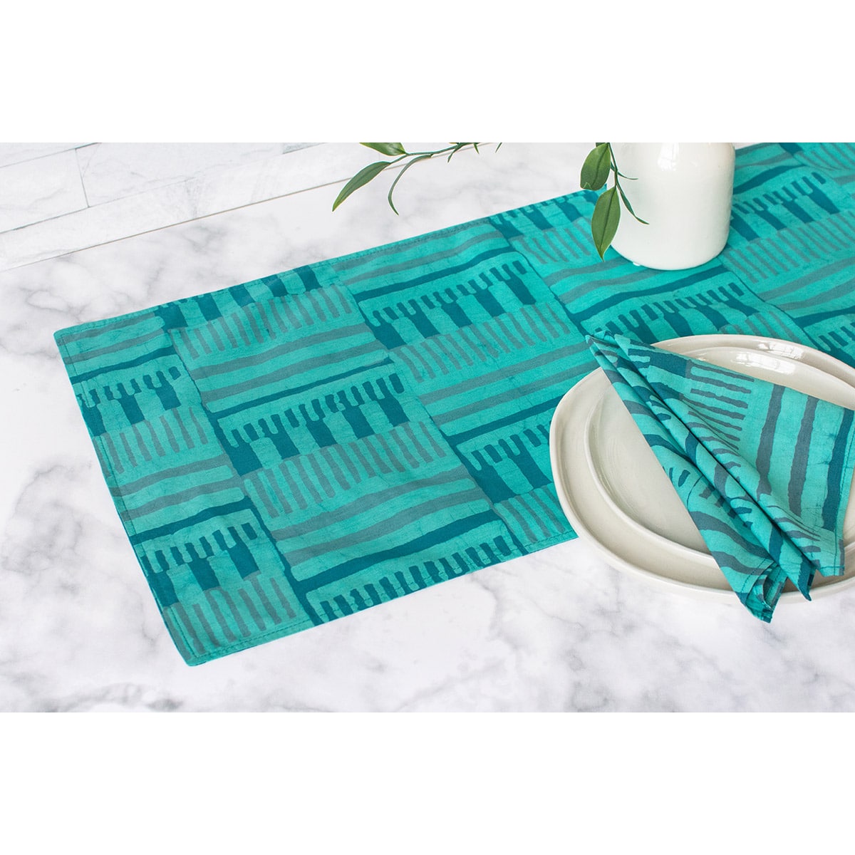Table Runner-Long: Kenten - Teal-Organic