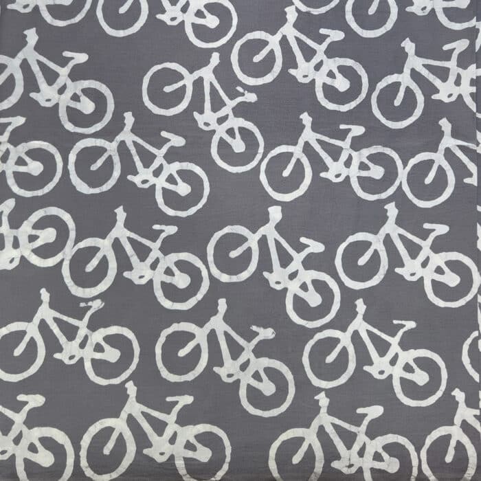 Batik Fabric: Bikes - Charcoal-Organic