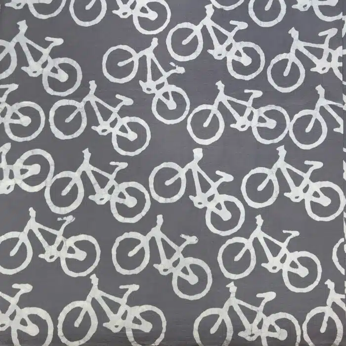 Batik Fabric: Bikes - Charcoal-Organic